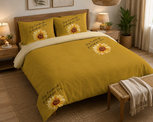 Sunflower Cotton Bed Set – Soy Bendecida y amada por Dios - Duvet Cover & Pillowcases