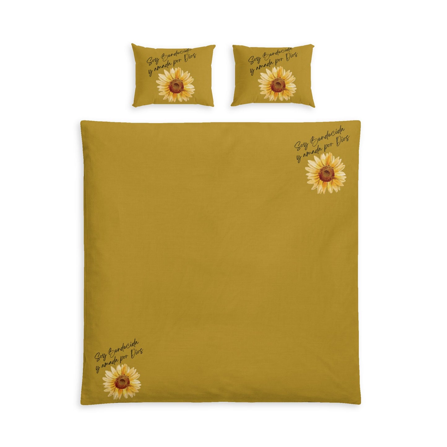 Sunflower Cotton Bed Set – Soy Bendecida y amada por Dios - Duvet Cover & Pillowcases